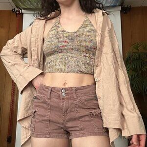 Tan Cotton Waterfall Top .